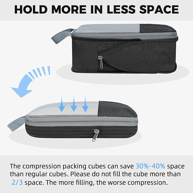 BAGAIL 6 Set/4 Set Lightweight Compression Packing Cubes with Packing List, Anti-Tearing Expandable Organizer Bags for Travel