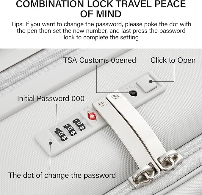 MILADA Expandable Checked Luggage 24 Inch Top Opening Travel Luggage Hard Shell Suitcases with Wheels TSA Approved Luggage Trunk Rolling Medium Checked Suitcase, White