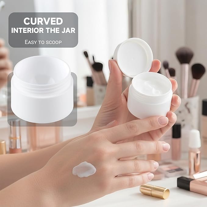 Travel Size Containers, 1OZ Small Plastic Containers with Lids, Travel Container for Creams, Lotion, Toiletries, Makeup (2PCS Black and 2PCS White Plastic Jars)