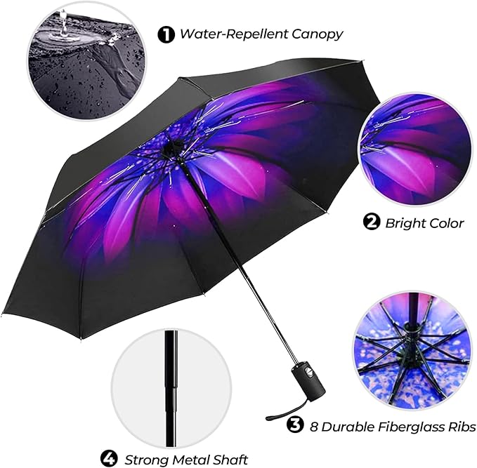 LLanxiry Compact Travel Umbrella, 44" Canopy, Automatic Open/Close Windproof Umbrella, 210T Pongee, 8-Rib Fiberglass, Travel Size Mini, Portable Rain/Sun Umbrellas UPF 50+ with Cover