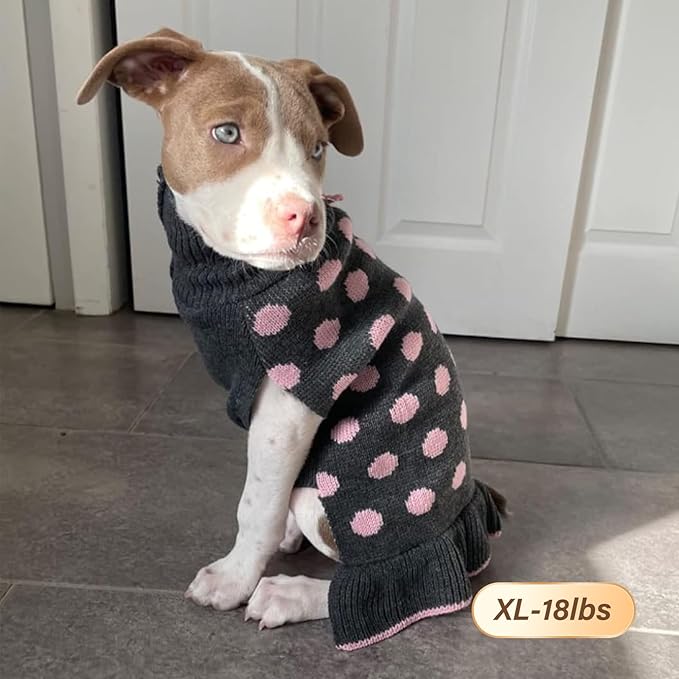 KYEESE Dog Sweater Dress with Leash Hole Turtleneck Dog Sweater for Girl Small Medium Knit Pullover Warm Pet Sweater for Fall Winter