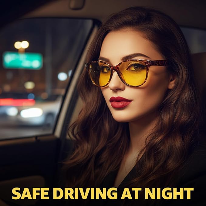 Myiaur Night Vision Driving Glasses for Women, Polarized Anti Glare Yellow Lens Glasses for Nighttime, UV400 Protection