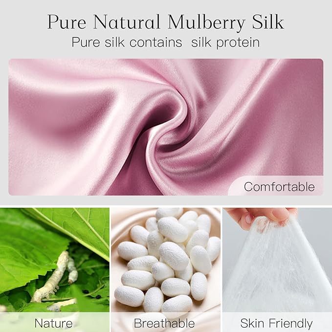 100% Natural Silk Eye Mask for Women Men, Soft Pressureless Cooling Blackout Eye Covers for Sleeping, Large Size Sleep Mask fits All Heads Adjustable, 1PC, Lotus Pink