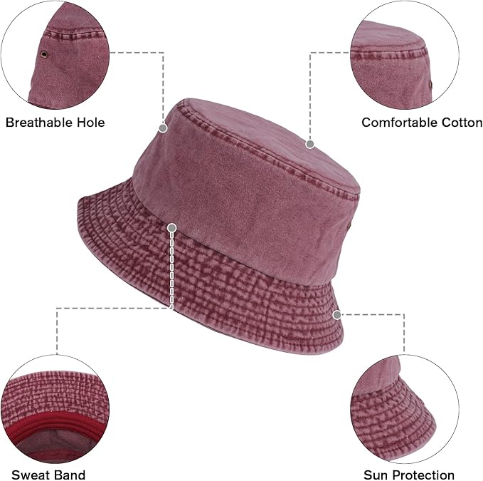 Washed Cotton Bucket Hats Packable Summer Outdoor Cap Travel Beach Sun Hat Plain Colors for Men Women