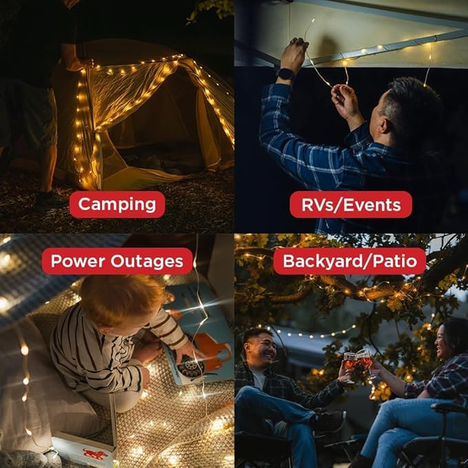LuminAID Solar String Light with Phone Charger - Tent Lights for Camping - 32 ft Sting Lights Perfect for Camping, Backyard, Patio, RVs, Power Outages (2 Pack)