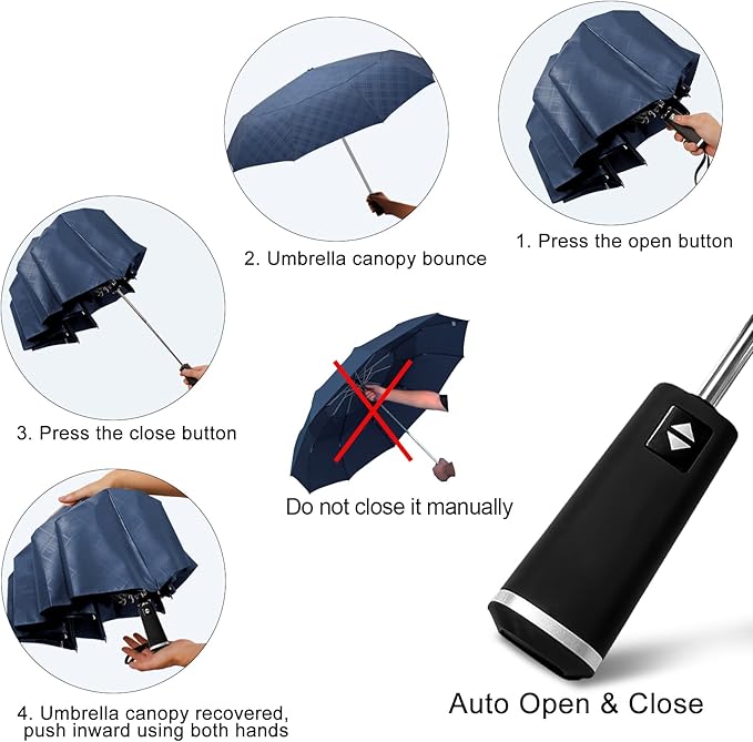 Satol 46/54/62 Inch Large Golf Umbrella, Windproof 10 Ribs Automatic Open/Close Oversize Double Canopy Vented Portable Folding Travel Umbrellas, UPF 50+ Sun & Rain Compact Umbrellas for Outdoor