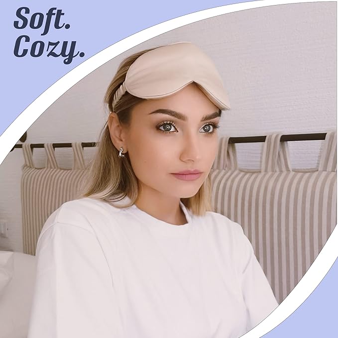 MATASSE Silk Eye Mask for Sleeping with Adjustable Elastic Band - 3D Contoured, Eye Cover Sleep Mask w/Genuine Mulberry Silk Including The Strap for Women, Men (Champagne)