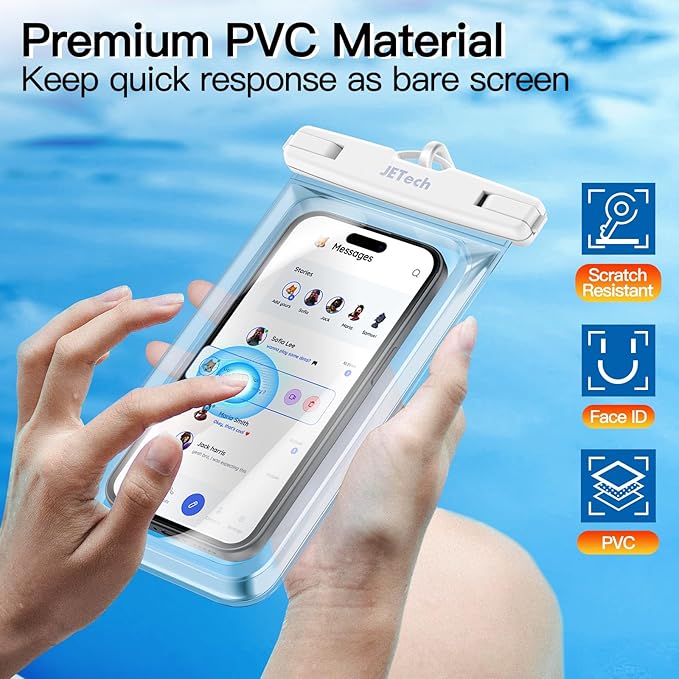 JETech Waterproof Phone Pouch, 2 Pack Water Proof Case for iPhone 17 16e 16 15 14 Air Pro Max Plus, Galaxy S25 S24 Ultra, Pixel 10 Series and Others up to 7.2 Inch, IPX8 Dry Bag (Black+Clear)