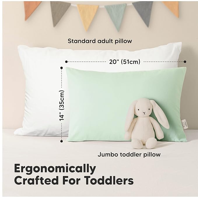 KeaBabies 2-Pack Toddler Pillow 14x20 - Soft Organic Cotton Kids Travel Bed Pillows for Sleeping, School, Nap, Machine Washable, Toddlers 2 to 5, Pillowcase Sold Separately (Soft White)