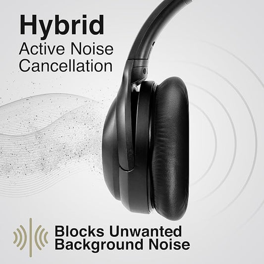 Puro Sound Labs PuroPro Hybrid Active Noise Cancelling Headphones, Volume Limiting, Hi-Res Audio, 32h Playtime, Wireless Over Ear Headphones with Mic, Comfortable Fit, Ideal for Travel & Work – Black