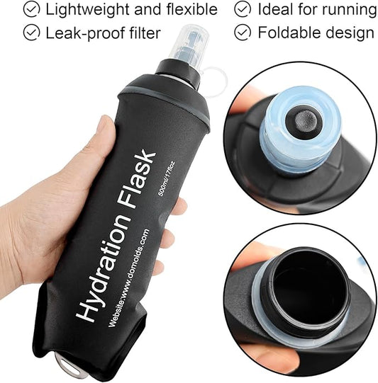 WILDREEDS 250ml Soft Flask, TPU Collapsible Soft Water Bottle for Hydration Pack, Running Vest, Folding Water Bottle for Hiking Cycling Climbing-2Pcs, Black