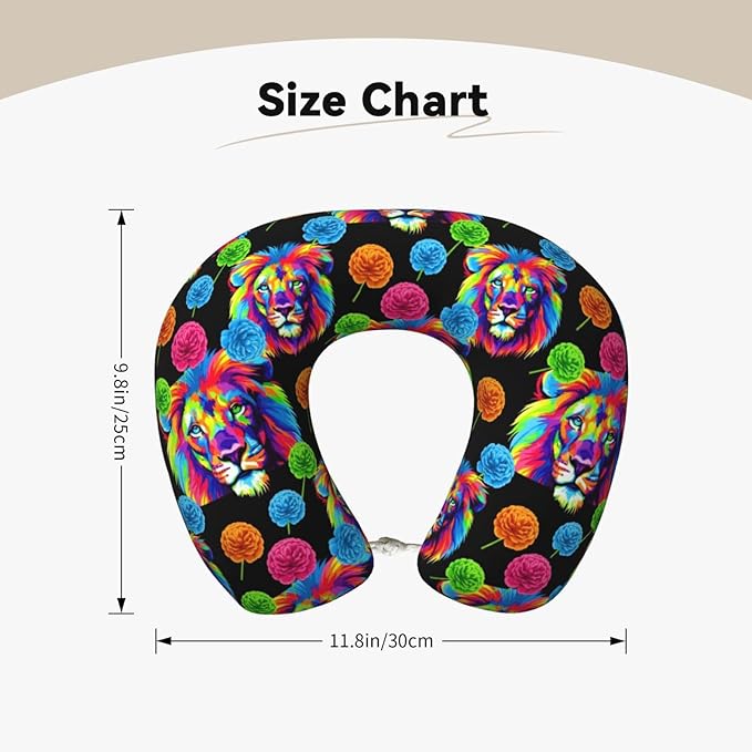 Comfortable Memory Foam Travel Neck Pillow, Funny Chin/Head Cushion Supporting Airplane Car Pillows Watercolor Lion Art Painting for Sleeping Outdoors Travel Office