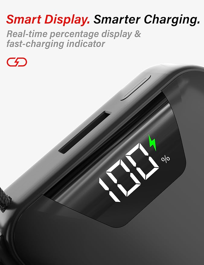 Mini Portable Charger, 10000mAh Ultra-Compact Power Bank, 22.5W PD Fast Charging, Tpye-C Built-in Cable, Small Size External Battery Pack for iPhone, Samsung, Android iPad (Black)