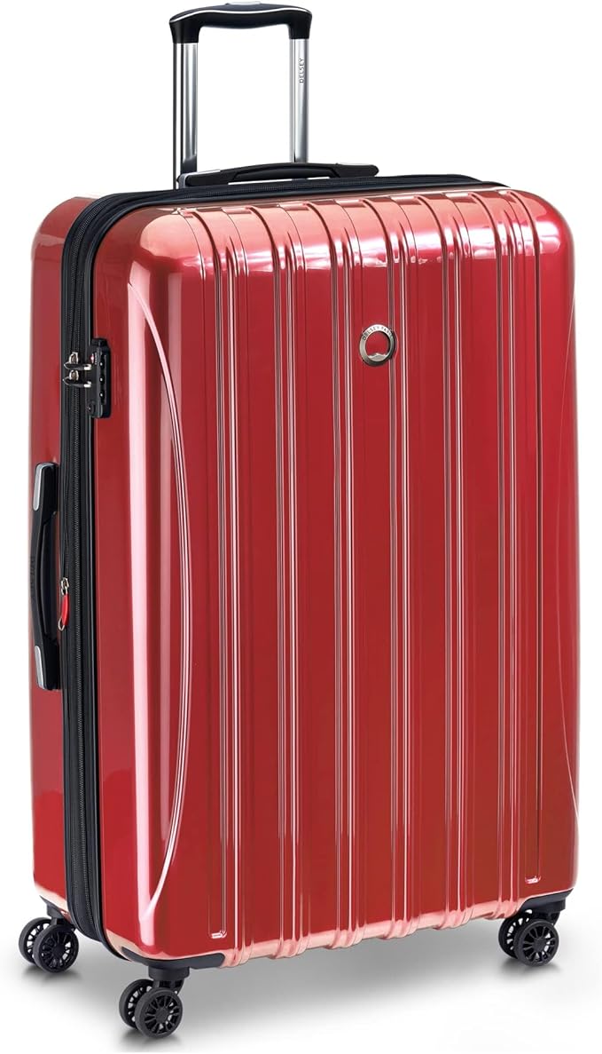 DELSEY PARIS Helium Aero Hardside Expandable Luggage with Spinner Wheels, Brick Red, Checked-Large 28 Inch