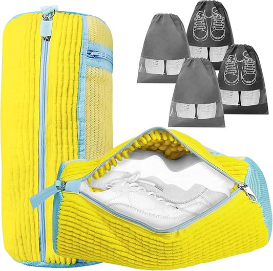 Shoe Washing Machine Bag | Laundry Shoe Bag for Washer and Dryer, 2pcs Reusable Shoes Cleaner Bags, Chenille Microfiber for Sneakers Tennis Shoes, Zipper with Lock Ring