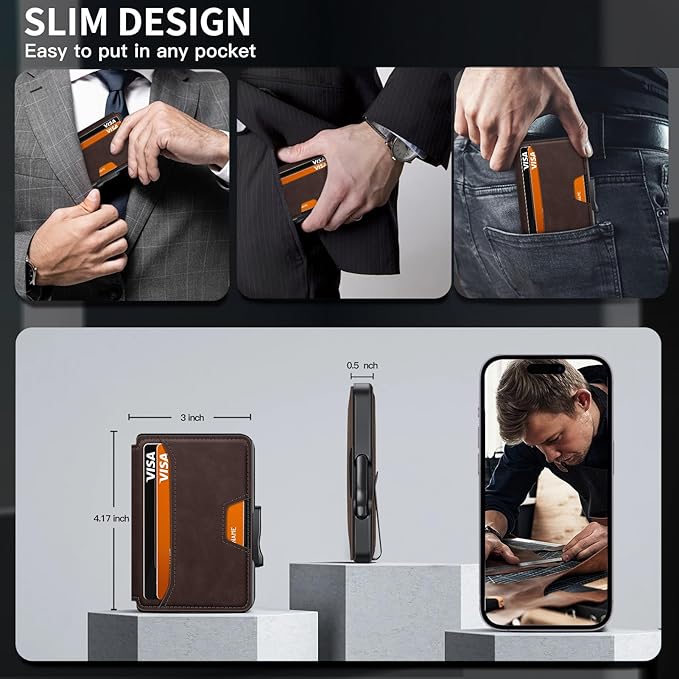 Wallet for Men, Mens Wallet Minimalist Slim Wallet, RFID Blocking Smart Pop Up Wallet with Money Clip & ID Window, Metal Compact Wallet, Aluminum Credit Card Holder Wallet