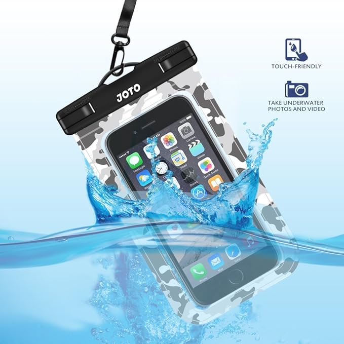 JOTO Up to 7" Universal Waterproof Phone Case for iPhone 17 Air 16 15 14 13 12 11 Plus Pro Max, IPX8 Cellphone Dry Bag XR X SE, Galaxy S23 S22 S21 S20+ S20 S10 Plus Note, Pixel -CamoGrey