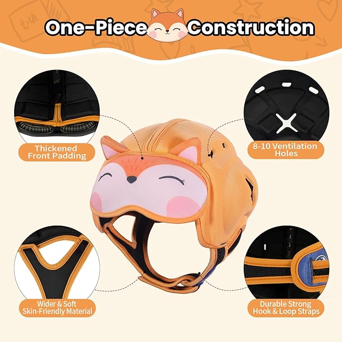 Mambobaby Baby Head Protector Baby Helmet for Crawling Walking -Extra-Thick Deep Forehead Padding, Toddler Helmet 6-24 Months, Infant Safety, Ultra-Light Soft Design -Fox
