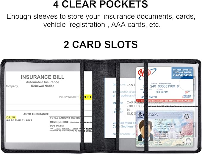 Cacturism Car Registration and Insurance Holder, Vehicle Glove Box Car Organizer Men Women Wallet Accessories Case for Cards, Essential Document, Driver License, Black