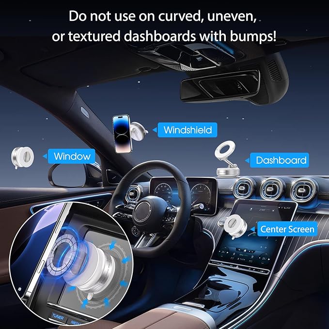 Vacuum Magnetic Suction Phone Holder, Foldable and Retractable Hands-Free Suction Cup Phone Mount for Car/Gym/Mirror/Smooth Surface, Compatible with iPhone Android and All Smartphones (White)