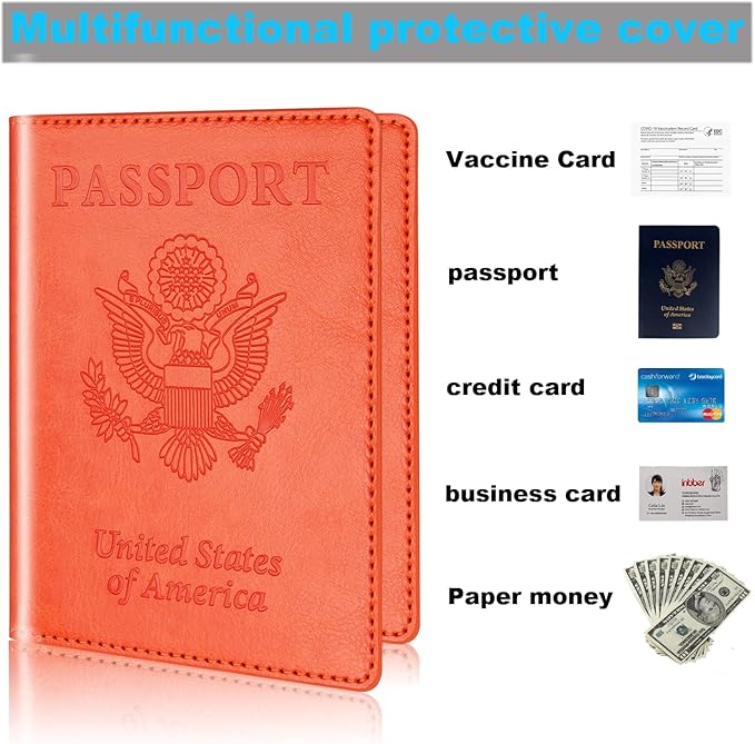 Herain Green & Orange Passport Holder for Travel, Cruise Essentials Passport Wallet Cover Case for Family Women Men, Travel Accessorie Gifts Must Haves Passports Book Protector