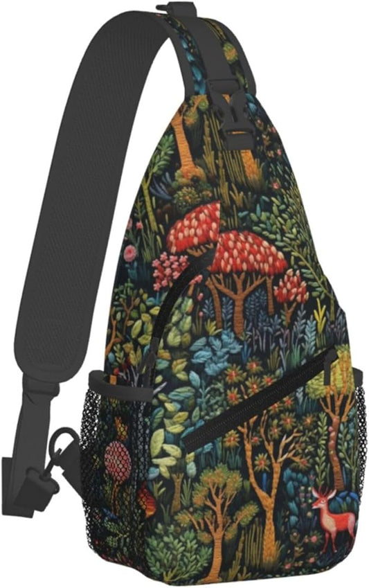 Botanical Mushroom Sling Backpack Crossbody Bag Casual Chest Bags Travel Hiking Daypack Shoulder Bag for Women Men