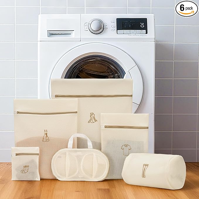 6Pcs All-New Upgraded Mesh Laundry Bags, Durable Lingerie Bags for Washing Delicates, Underwear, Bra, Shoes, Socks, Laundry Bag Mesh Wash Bags for College Dorm, Laundry Room (6 Sizes, Classified Use)