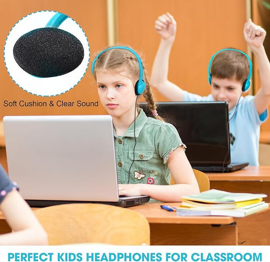 Konohan 30 Pack Headphones Bulk Headphone for School Classroom Student Wired Headphones Adjustable with 3.5 mm Jack for Adults (Sky Blue)
