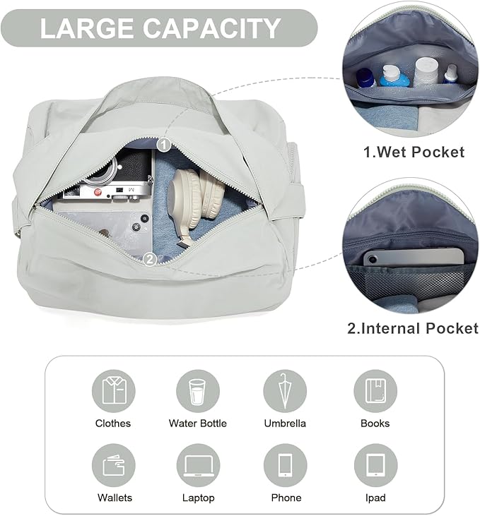 Small Gym Bag with Shoe Compartment, Workout Sport Duffle Bag for Women Travel, Waterproof Shoulder Overnight Bags Lightweight Carry on Tote Bags for Swim, Yoga, Dance