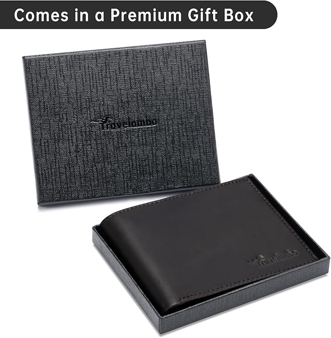 Travelambo Wallet for Men Real Leather Mens Bifold Wallet RFID Blocking - Thin & Stylish with ID Window in Gift Box (Crazy Horse, Coffee)