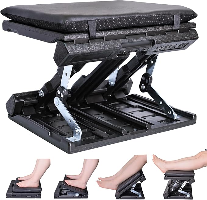 Foot Rest for Under Desk at Work Enlarged, Ergonomic Footrest with Adjustable Height and Angle, Foldable Foot Stool with Removable Pad Massage Beads for Office Gaming Chair Black