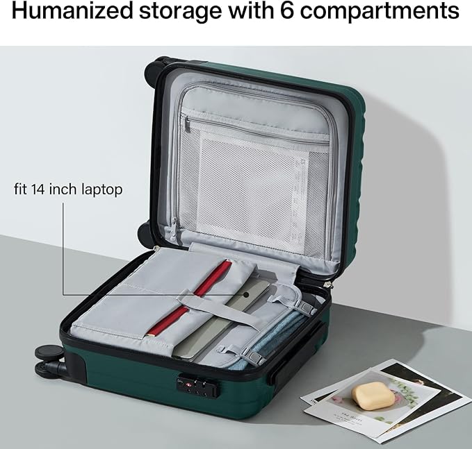 Hanke 16 Inch Underseat Carry on Luggage with Wheels,Small Hard Shell Suitcases for Weekender,Tsa Approved Lightweight Travel Luggage Suitcase for Womem Men,Blackish Green.