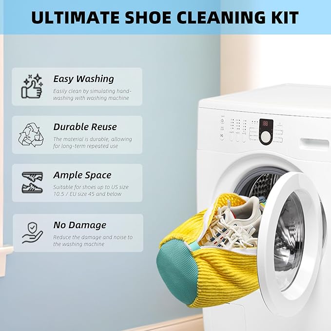 2Pcs Shoe Washing Machine Bag, Quick & Easy Cleaning, Laundry Shoe Bag for Washer and Dryer, Cleaning Bag for Sneaker & Most Shoe Types and Sizes (Yellow)