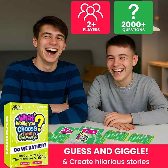 QUOKKA 4-Pack Card Game| 2000+ Hilarious Questions| Funny Family & Party Board Games for Kids, Teens, Adults - Travel, Pop Culture, Daily Life & Situations | What Would You Choose Challenges Ages 8+