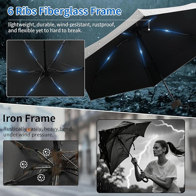 Compact Mini Windproof Travel Umbrella-UPF 50+ Sun & Rain Protection, Small Folding Design Fits in Pocket or Purse, Lightweight Portable with Case for Women, Men & Kids