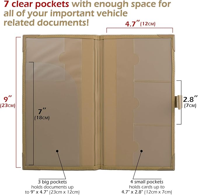 Auto Insurance and Registration Card Holder - Vehicle Glove Box Document Organizer - Car Essential Paperwork Holder for DMV, AAA, Contact Information Cards - Premium PU Leather Wallet Case - Beige