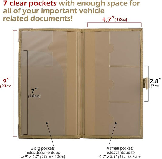 Auto Insurance and Registration Card Holder - Vehicle Glove Box Document Organizer - Car Essential Paperwork Holder for DMV, AAA, Contact Information Cards - Premium PU Leather Wallet Case - Beige
