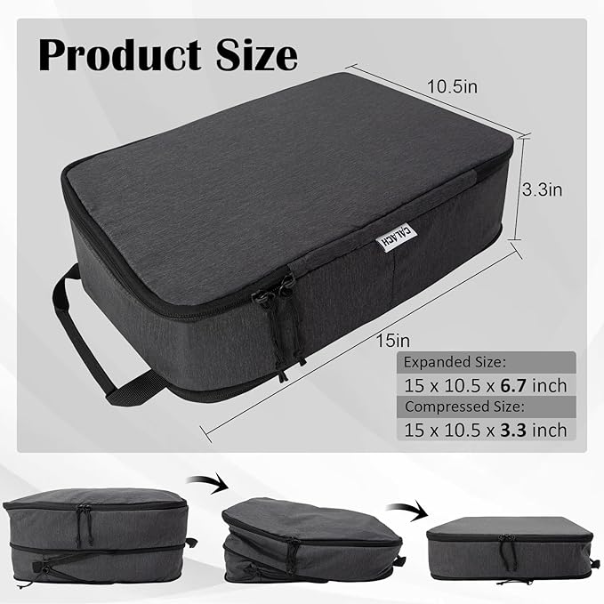 Compression Packing Cubes for Travel, Expandable Compression Bags Travel Cubes for Packing Suitcase Organizer Bags Set (Black, 4 pcs)
