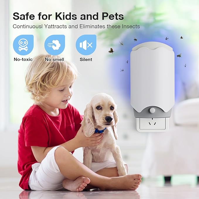 Fly Trap Indoor 1 Pack and 3 Refills Glue Cards – Flying Insect Trap, Fruit Fly & Gnat Trap for Indoor Use, Quiet Bug Catcher for Mosquitoes, Flies & Flying Insects