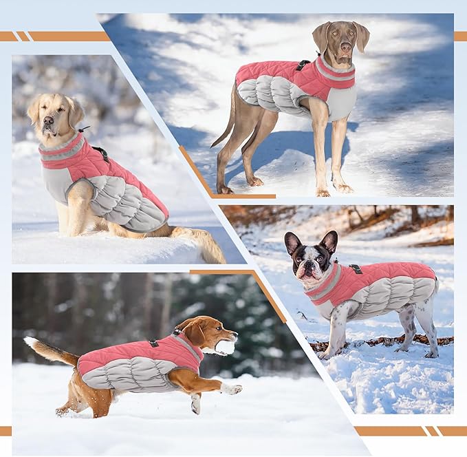 OUOBOB Small Dog Coat,Dog Jackets for Small Dogs,Warm Winter Jacket, Puppy Coat with Harness Built in,Waterproof Dogs Jacket,Puppy Cold Weather Coats,Winter Clothes Snowsuit Shih Tzu Bichon,Pink,S