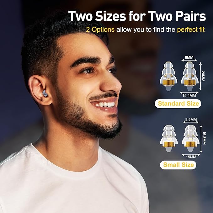 High Fidelity Concert Ear Plugs, Noise Cancelling Silicone Ear Plugs 2 Pairs Great for Concerts Loud Music, Musicians, Motorcycles, Airplanes, Raves, Hearing Protection -23 dB