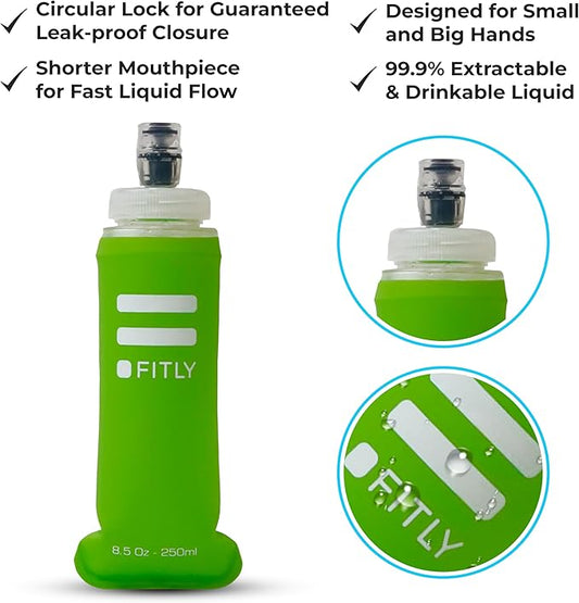 FITLY Soft Flask - Shrink As You Drink Soft Water Bottle for Hydration Pack - Folding Water Bottle Ideal for Running, Hiking, Cycling, Climbing & Rigorous Activity