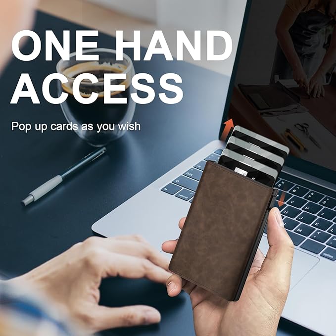 GAOCHALE Wallet for Men Pop up Card Holder, Smart, Slim, Minimalist Design for Front Pocket, Premium RFID Blocking, 10-14 Card Capacity | ID Window | Cash Slot(Gradient Light Brown)