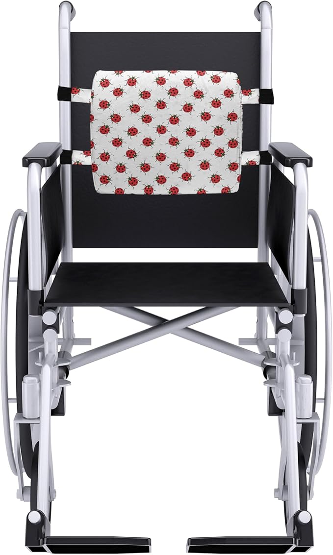 Ambesonne Cartoon Lumbar Back Support Pillow, Repetitive Ladybugs Pattern of Dotted Marked Animal Theme Funny Cartoonish Print, High Density Foam for Office Chairs Car Seats, 14" x 13", White and Red