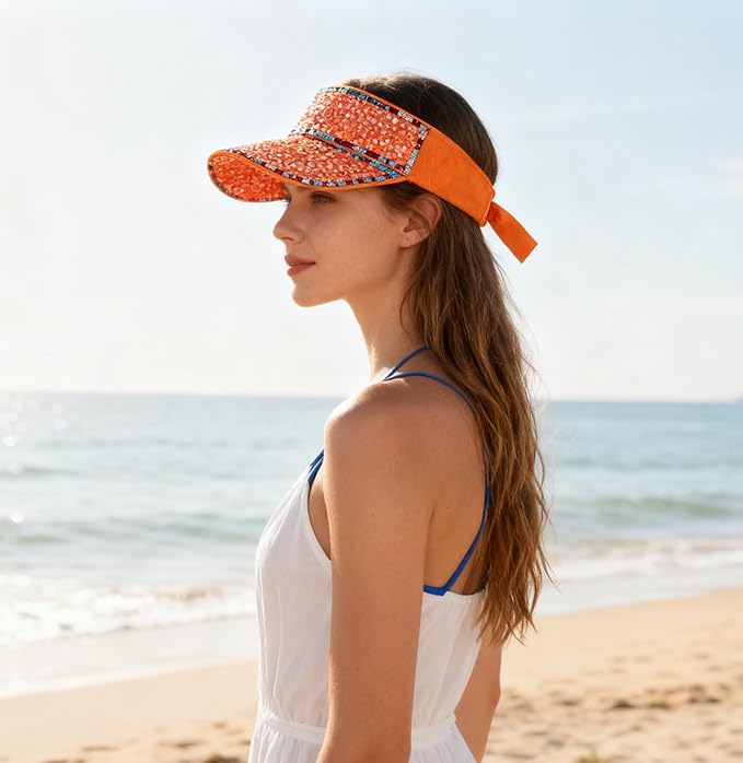 Bling Shiny Rhinestone Sports Sun Visor Hat for Women Summer Adjustable Breathable Beach Visor Caps Running Golf Sun Hat