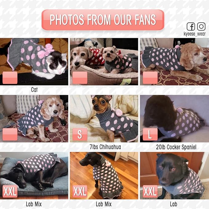KYEESE Dog Sweater Dress with Leash Hole Turtleneck Dog Sweaters for Girl Large Dogs Polka Dot Knit Pullover Warm Pet Clothes for Fall Winter