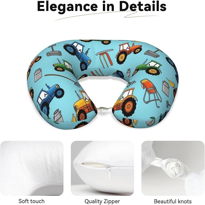 Travel Pillow for Men Women, Washable Relax U Shaped Neck Pillows for Car Head Pain Relief Sleeping Milk Farm Tractors