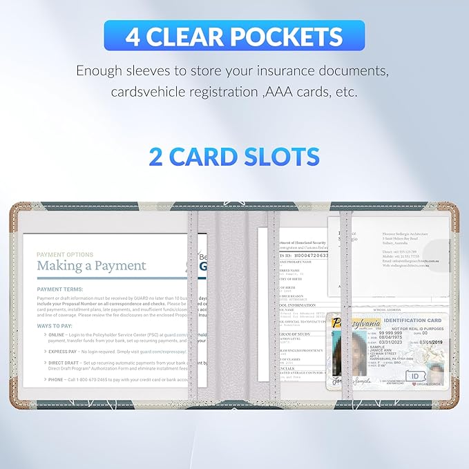 Car Registration and Insurance Card Holder，Vehicle Glove Box Car Organizer，Accessories Case for Storing Driving Licences, Cards, Documents