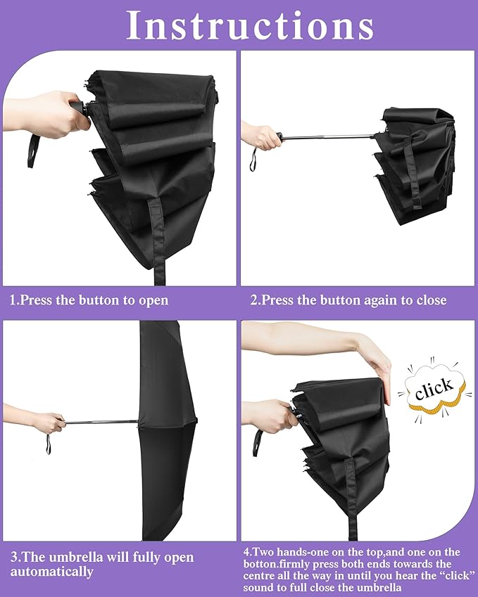 Yahenda 4 Pack Windproof Travel Umbrellas Bulk Automatic Open and Close Umbrella Folding Rain Umbrella for Men Women