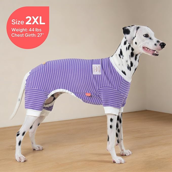 KYEESE Dog Pajamas Striped Clothes Pet PJS Lightweight Doggie Jammies 4 Legs Outfit Soft Dog Pajamas Cozy Pet Clothes Onesie Comfortable PJS for Medium Dogs Doggie Onesie,Purple Striped, XX-Large